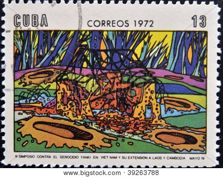 Kuba - cca 1972: Razítko A vytištěna na Kubě věnované Symposium proti Yankee genocidy ve Vietnamu