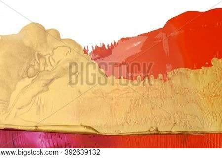 Art Abstract watercolor and acrylic; landscap blot painting. Red and Gold Color canvastexture background. 