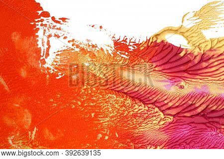 Art Abstract watercolor and acrylic blot painting. Red and Gold Color canvastexture background.
