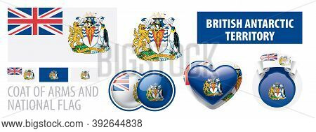 Vector Set Of The Coat Of Arms And National Flag Of British Antarctic Territory
