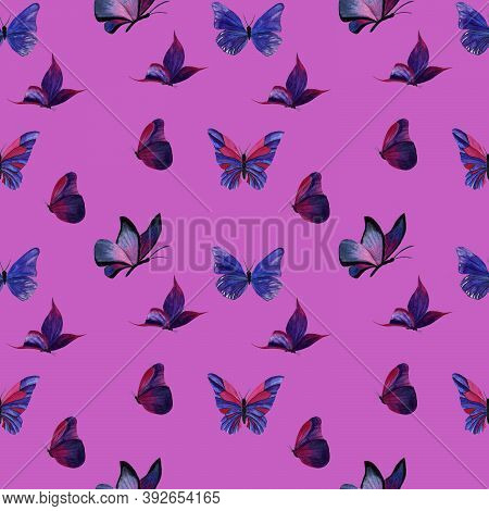 Purple Butterfly Pattern Watercolor On A Lilac Background