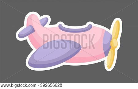 Cartoon Pink-purple Plane For Design Of Notebook, Cards And Invitation. Cute Sticker Template Decora