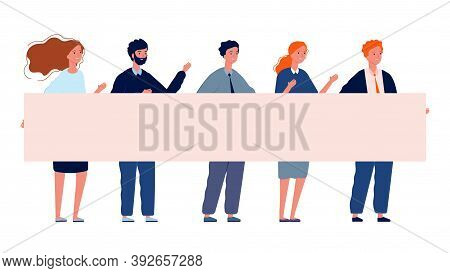 People With Banner. Protest, Demonstration Crowd Holding Placard Vector Illustration. Activism Meeti