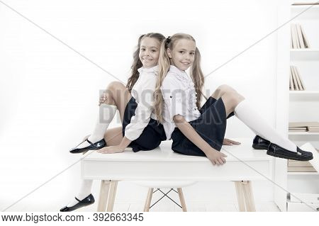September 1 The First Day Of School Year. Adorable Schoolchildren On September 1 Isolated On White. 
