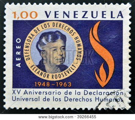 VENEZUELA - CIRCA 1963: A stamp printed in Venezuela shows Eleanor Roosevalt, circa 1963