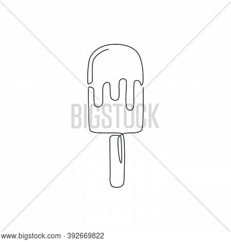 One Single Line Drawing Of Fresh Sweet Popsicles Store Logo Graphic Vector Illustration. Ice Cream S
