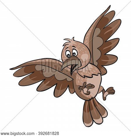 Frightened Brown Prince Flaps His Wings, Cartoon Illustration, Isolated Object On A White Background