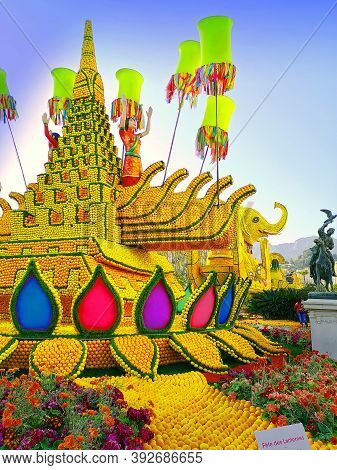 Menton, France -february, 22, 2020: Lemon Festival In Menton In The South Of France, On The Theme Of