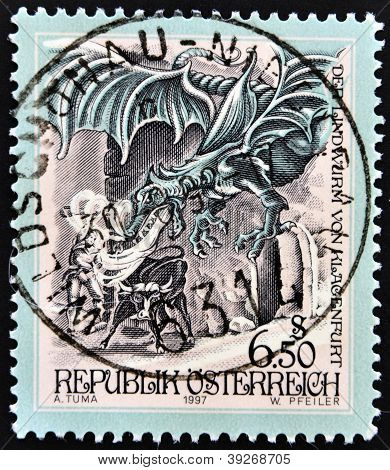 A stamp printed in Austria shows the Dragon of Klagenfurt
