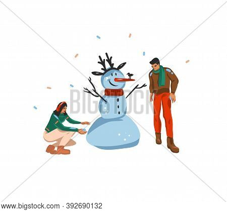 Hand Drawn Vector Abstract Fun Stock Flat Merry Christmas, And Happy New Year Time Cartoon Festive C