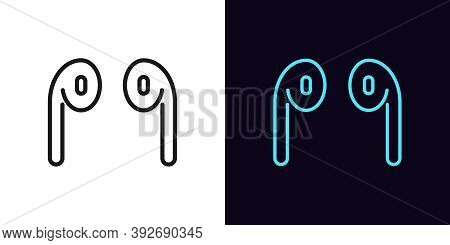 Outline Mini Headphones Icon. Linear Earphone Sign, Isolated Wireless Headphones With Editable Strok