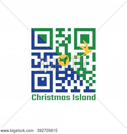 Qr Code Set The Color Of Christmas Island Flag. Blue And Green Diagonal Color With White Star, A Gol