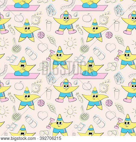 Seamless Vector Pattern With Cute Sports Stars