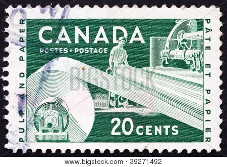 Frimærke Canada 1952 papirindustrien, produktionen af papir