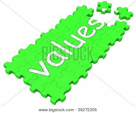 Valores Puzzle muestra principios y la moral