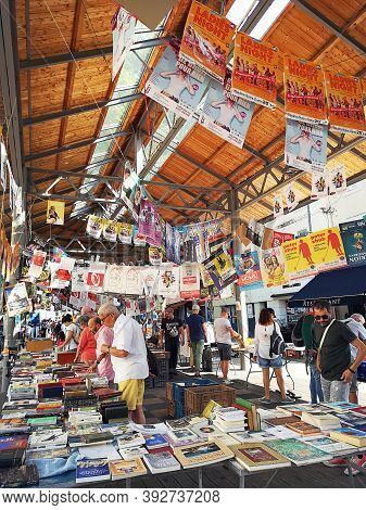 Avignon, France - 28 Juillet 2019: Plenty Of Playbills On A Wall During Famous Theatre Festival From