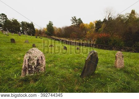 Miory, Belarus- December 8, 2015. Old Ancient Jewish Cemetery Historical Place. Mystical Atmosphere,