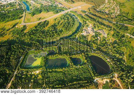 Aerial View Retention Basins, Wet Pond, Wet Detention Basin Or Stormwater Management Pond, Is An Art