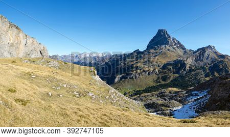 Midi Dossau Peak in Ossau Valley, Pyrenees National Park, Pyrenees in France.