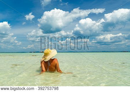 Beautiful Woman at the beach in Poda island  Thailand