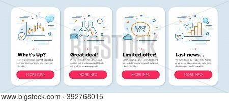 Set Of Science Icons, Such As Candlestick Graph, Chemistry Lab, Quickstart Guide Symbols. Mobile Scr