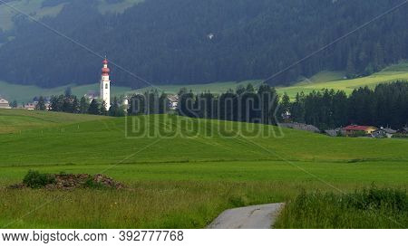 Cycleway Of Pusteria Valley, Bolzano Province, Trentino Alto Adige, Italy. Mountain Landscape At Sum