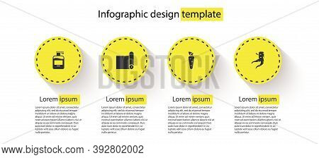 Set Bottle Of Liquid Soap, Fitness Mat Roll, Carrot And Ginger Root. Business Infographic Template. 