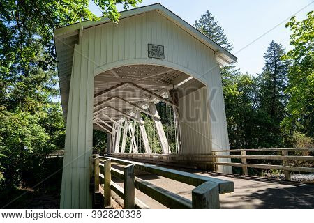 The Short Bridge, An Historic Covered Bridge Near Cascadia Oregon In The Willamette National Forest