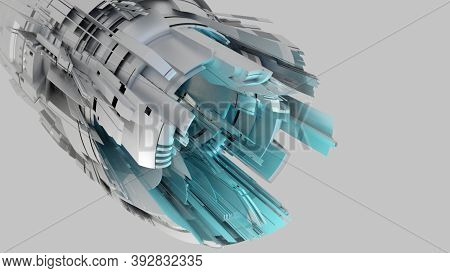 Abstract Sci-fi Tunnel 3d Render Illustration. The Future Of The Spaceship. Engine Nano Technology