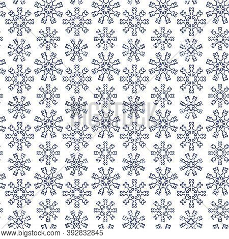 Blue Line Showflake On White Backdrop. Christmas Seamless Pattern For Wallpaper, Wrap Paper, Sleeper