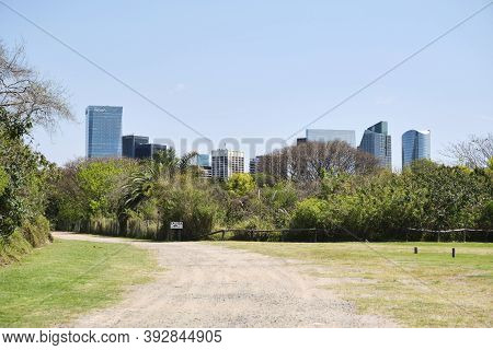 Buenos Aires / Argentina; Oct 6 2020: Footpath Of The Costanera Sur Ecological Reserve, Arriving At 