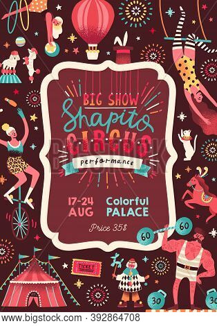 Vintage Invitation Template For Shapito Performance With Circus Artists And Trained Animals. Vertica