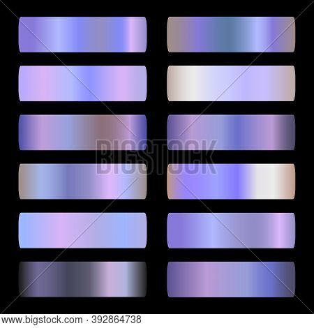 Holographic Gradient Vector Set. Shiny, Holographic, Pearl, Neon, Chrome Metallic, Light Purple Grad