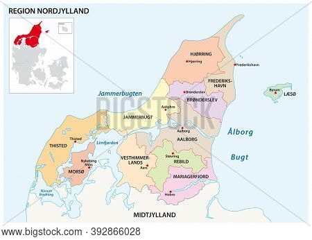 Vector Administrative Map Of The Region North Jutland, Denmark