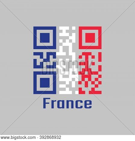 Qr Code Set The Color Of France Flag. It Is A Vertical Tricolor Of Blue White And Red, With Name Tex