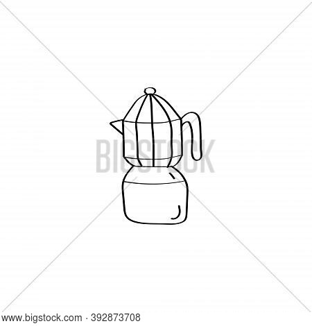 Coffee Maker Icon With Italian Pot. Moka Pot. Geyser Coffee Maker. Doodle Vector Illustration