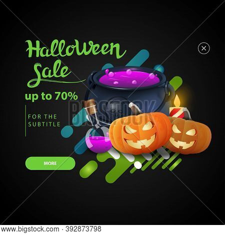 Halloween Sale, Pop Up Window For Website With Witchs Pot And Pumpkin Jack