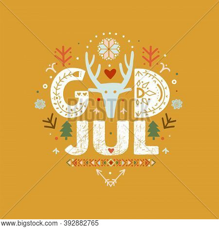 Merry Christmas Calligraphy In Swedish God Jul
