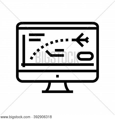 Flight Path Computer Simulator Line Icon Vector. Flight Path Computer Simulator Sign. Isolated Conto