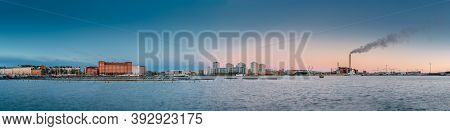 Helsinki, Finland - December 10, 2016: Multistorey Residential Houses In Merihaka District In Mornin