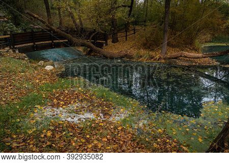 Sulphurous Water Springs In Lavino In Autumn In Abruzzo In Italy