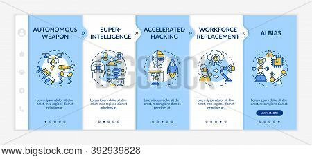 Ai Threats Onboarding Vector Template. Futuristic Autonomous Army Weapon. Superintelligence Computer