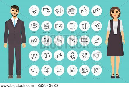 Thin Web Icons In Outline Style. Office Collection Of Simple Web Signs For Mobile App Or Website. Co