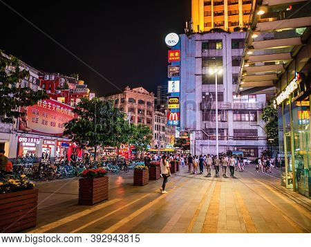 Guangzhou/china-24 Aug 2019:unacquainted People Walking On Beijing Road Walking Street In Guangzhou 