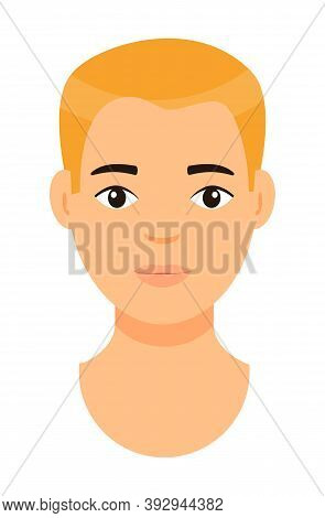 Vector Cartoon Character. Concept Of Avatar Of Young Man With Fair Hair. Isolated At White Backgroun