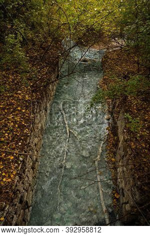 Sulphurous Water Springs In Lavino In Autumn In Abruzzo In Italy