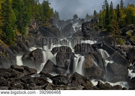 Russia. Mountain Altai. Cascade Waterfall \