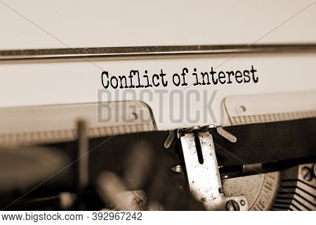 Text 'conflict Of Interest' Typed On Retro Typewriter. Business Concept. Beautiful Background. Copy 