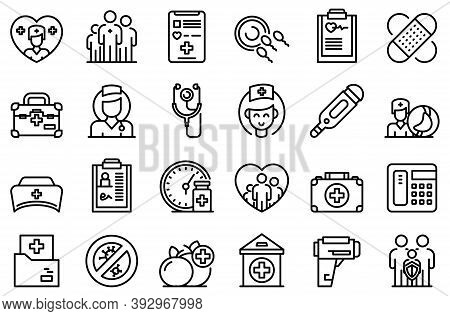Family Doctor Icons Set. Outline Set Of Family Doctor Vector Icons For Web Design Isolated On White 