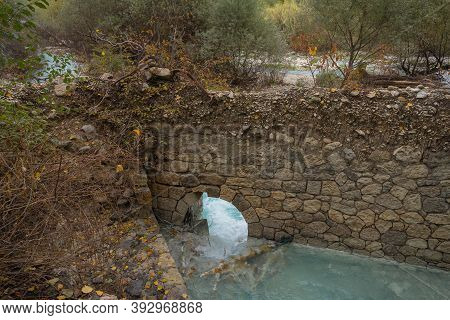 Sulphurous River At Lavino In Autumn In Abruzzo In Italy